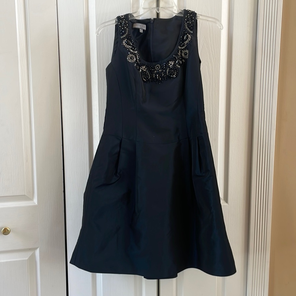 Navy Dress with Black and silver beading